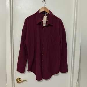 Dokotoo Burgundy Button-Up corduroy women Shirt. Size XL.